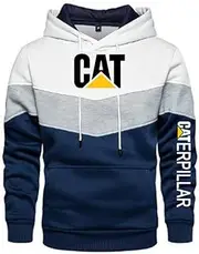 [GLLUSA] Men's Pullove Hoodie Sweater for Caterpillar Print Splicing Hoodies Unisex Hooded Sweatshirt Long Sleeve Hoody Casual Pull Over Tops - Teen Gift-White||XXL