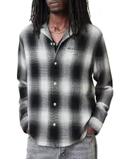 Allsaints Underfade Check Relaxed Fit Button Down Camp Shirt