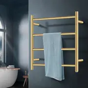 ACA Electric Heated Towel Rack Ladder Warmer 4 Bars Stainless Steel Brushed Gold Round
