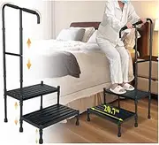 Bed Steps for High Beds for Adults Medical Step Stool with Handle Elderly Handicap Bedside Step Safety Car Step Stool with Handrail 2 Step Platforms Heavy Duty Foot Stool for RV, Kitchen, Bathtub