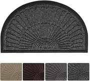 Half Round Door Mat, Durable Heavy Duty Rubber Doormat for Indoor Outdoor, 19"X31" Large Resist Dirt Entrance Rug for Front Back Door, Dark Grey
