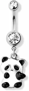 [Pierced Owl] 14GA 316L Stainless Steel CZ Crystal Baby Panda Dangling Belly Button Ring