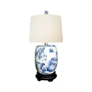 Chinese Blue and White Porcelain Mini Garden Stool Blue Willow Table Lamp 17.5"