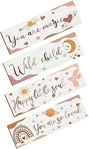 STOBAZA 4pcs Nursery Wall Wood Signs Nursery Inspirational Wall Decors Cartoon Style Hanging Board Bedroom Wall Plaque Inspirational Wall Decor Home Decoration Boho Decor Wooden