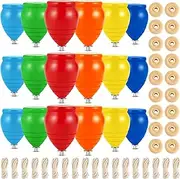 Liliful 18 Set Spinning Top Trompo Classic Wood Carved Spinning Tops Mexican Trompos with Strong Steel Point for Enhanced Stability Trompos Mexicanos Trompos De Madera, 6 Colors