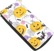 [SOESFOUFU] Halloween Pumpkin Wallet for Women Cute Zipper Purse Small Lightweight Storage for Travel Durable Leather Design for Shopping and Halloween Parties