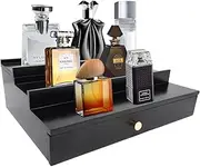 Yikaroeli Cologne Organizer for Men, 3 Tier Mens Perfume Stand with Drawer Cologne Tray - Wooden Cologne Stand Perfume Dresser Organizer Display Risers Great Gift Choice for Men-Black