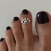Sterling Silver Eye Toe Ring, Silver Ring, Evil Eye Ring, Eye Lashes Ring