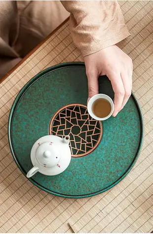 唐豐陶瓷干泡臺圓形干泡茶盤小型家用輕奢現代茶具茶臺蓄水干泡盤