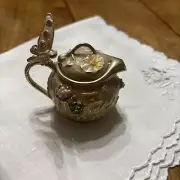 Enamel Painted 3”Teapot Chan Luu Style Box Butterfly Handle Gold & Crystal