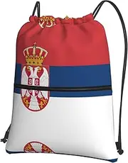 EdWal Flag Of Serbia Print Drawstring Backpack Gym Bags Sports Bags With Zipper Pocket For Travel Beach, Black, One Size