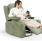 Rocking Chair Nursery with Adjustable Armrests, Electric Glider Recliner Nursery Chair for Breastfeeding, Power Swivel Recliner Chair with USB Port and Storage, FSC Certified (Moss, Fabric)