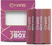 MARS Matte Box Set of 3 Lipsticks for Women | Long-Lasting | Smooth Finish | Moisturising | One Swipe Pigmentation | (3x3.2 gm) (02-Peaches & Nudes)