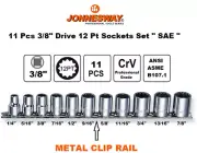 Jonnesway 11 Pcs 3/8" Drive 12 Pt SAE Socket Set 1/4" -7/8" ANSI/ASME B107.1 ChV