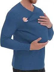 [Generic] Kangaroo Shirt for Dad and Baby, V Neck Long Sleeve Kangaroo T Shirt, Mens Baby Carrier, for Women for New Dad Back