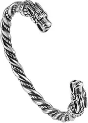 [BOSUGE] Charming Bracelet， Men's Stainless Steel Twisted Viking Cuff Bracelet,Norse Wolf Fenrir Bangle, Women Adjustable Odin Crow Heads Twisted Bangle Pagan Jewelry (Color : Silver, Size : Raven)