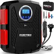 FORTEM Tire Inflator 150 PSI, Bike Pump, 230V AC 12V DC Air Pump for Car Tires, Digital Tire Pressure Gauge w/Auto Pump/Shut Off, Carrying Case