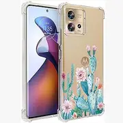 Case for Moto S30 Pro 5G Case, Motorola Edge 30 Fusion XT2243-1 Case for Girls Women, Clear Floral Soft Flexible TPU Slim Phone Protective Case Cover for Motorola Moto S30 Pro Cactus
