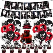 Venom Happy Birthday Party Decorations , Birthday Party Supplies For Venom Includes Happy Birthday Banner - Cake Topper - Cupcake Toppers - Balloons.