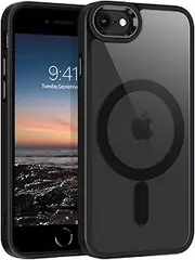 GUAGUA iPhone 7/8/SE(2020)/SE(2022) case,Compatible with magsafe, Yellowing Resistant, Anti-Fingerprint Translucent Matte Slim Shockproof Protective case for iPhone 7/8/SE,Clear Black