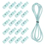 25 Pcs Double Hole Cord Locks with Elastic Cord, Lake Blue