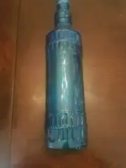 One 12.25" Tall Glass Bottle w/Cork in Capri Blue - Raised Design