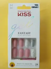 Kiss Gel Fantasy Press or Glue Medium length, Matte/Pink/Silver,78006