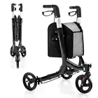 3 Wheel Rollator Walker Folding Aluminum Rolling Walker w/ Zippered Storage Bag