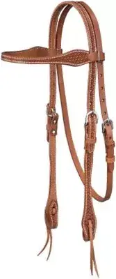 Western Natural Leather Hand Basket Tooled Brow Band Style headstall