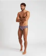 Arena Men's Navy- Multi Red Mark Spitz Allover Print Swim Brief. Size 22. New.
