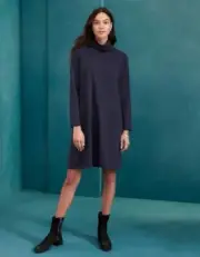 Eileen Fisher Funnel Neck Midi Dress Size Large Black Minimalist Laganlook