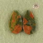 EA18605# 1 Pair Natural genuine Gemstone matched Unakite earrings Cab