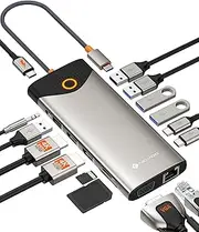 Docking Docking Station USB C, 15-in-1 NOVOO, 2 HDMI 4K@60Hz, VGA, USB-C/A 5Gbps, SD/TF Player, Gigabit Ethernet, 100W PD - On/Off Button, External Display, Versatile Dock for PC, Laptop, MacBook