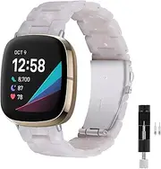 Resin Watch Band Compatible with Fitbit Versa 3/Fitbit Sense, Lightweight Adjustable Fashion Bracelet Wristband Replacement for Women Men with Stainless Metal Buckle
