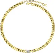 [PROSTEEL] Gorgeous Cubic Zirconia 7mm Cuban Link Choker 16 inch, Silver/Gold/Black 316L Stainless Steel, Come Gift Box