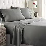 ForZzz 4 Piece Queen Bed Sheet Set-2000TC Bedding Sheets & Pillowcases -Breathable Bedding - Wrinkle, Fade, Stain Resistant-Deep Pocket Flat Fitted Bed Sheet Set (Gray, Queen)