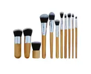 11 Piece Bamboo Handle Makeup Brush Eyeshadow Foundation Concealer Brush - Bamboo color