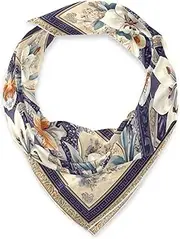 [miaozhen] Silk square essentials scarf for man for winter 35.4 Inches Purple Beige Flowers Retro bufandas para mujer para frio, Purple Beige Flowers Retro