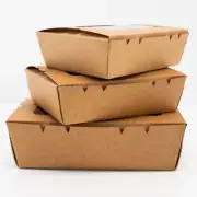 200x Kraft Takeaway Food Containers with Window Lids – S/M/L Salad Lunch Boxes