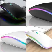 US 1-2 Pack Slim Wireless Bluetooth 2.4Ghz Mouse Dual Mode LED Rechargeable Mice