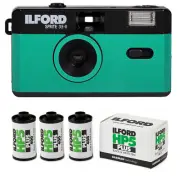 Ilford Sprite 35 II Reloadable 35mm Teal and Black Analog Film Camera Bundle
