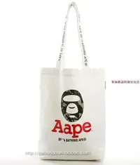 在飛比找Yahoo!奇摩拍賣優惠-【COLOUR】日本 潮牌 清爽白 猩猩 小猴子 帆布 單肩