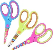 Children's Scissors with Patterned Children's Scissors, Blunt Tip Safety Kids Craft Scissors, Stainless Steel Blades, Soft Handles, Pink, Blue, Fruit Green, 3 Pairs