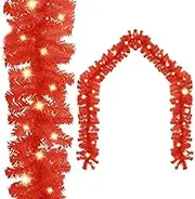Christmas Garland with LED Lights 10 m Red Holiday Decor Festive Home Decoration