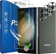 [2+2 Pack] T Tersely Screen Protector for Samsung Galaxy S23 Ultra 6.8 inch, Support Fingerprint, Full Cover, Easy Install, 2 Pack HYDROGEL Aqua Screen Protector and 2 Pack Camera Lens Protector