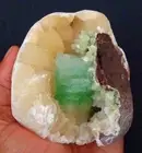 SUPERB GREEN APOPHYLLITE CLUSTER ON STILBITE IN SEMI GEODE MATRIX BASE # 0509