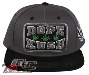DOPE KUSH MARIJUANA WEED CANNABIS FLAT BILL SNAPBACK BASEBALL CAP HAT GRAY BLACK