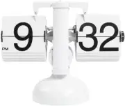 Flip Desk Clock (White), Retro Vintage Design Auto Flip Clock Desk Clock Table C