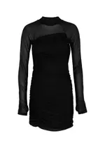 Helmut Lang Ruched Chiffon Mini Dress - Black - M (UK12 / M) M (UK12 / M)
