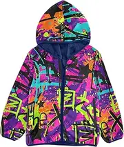[GuoChe] Girls Sherpa Lined Hoodie 1970s Disco Retro Grunge Graffiti Boys Outerwear Navy Blue Baby Zipper Hoodie 3-10T